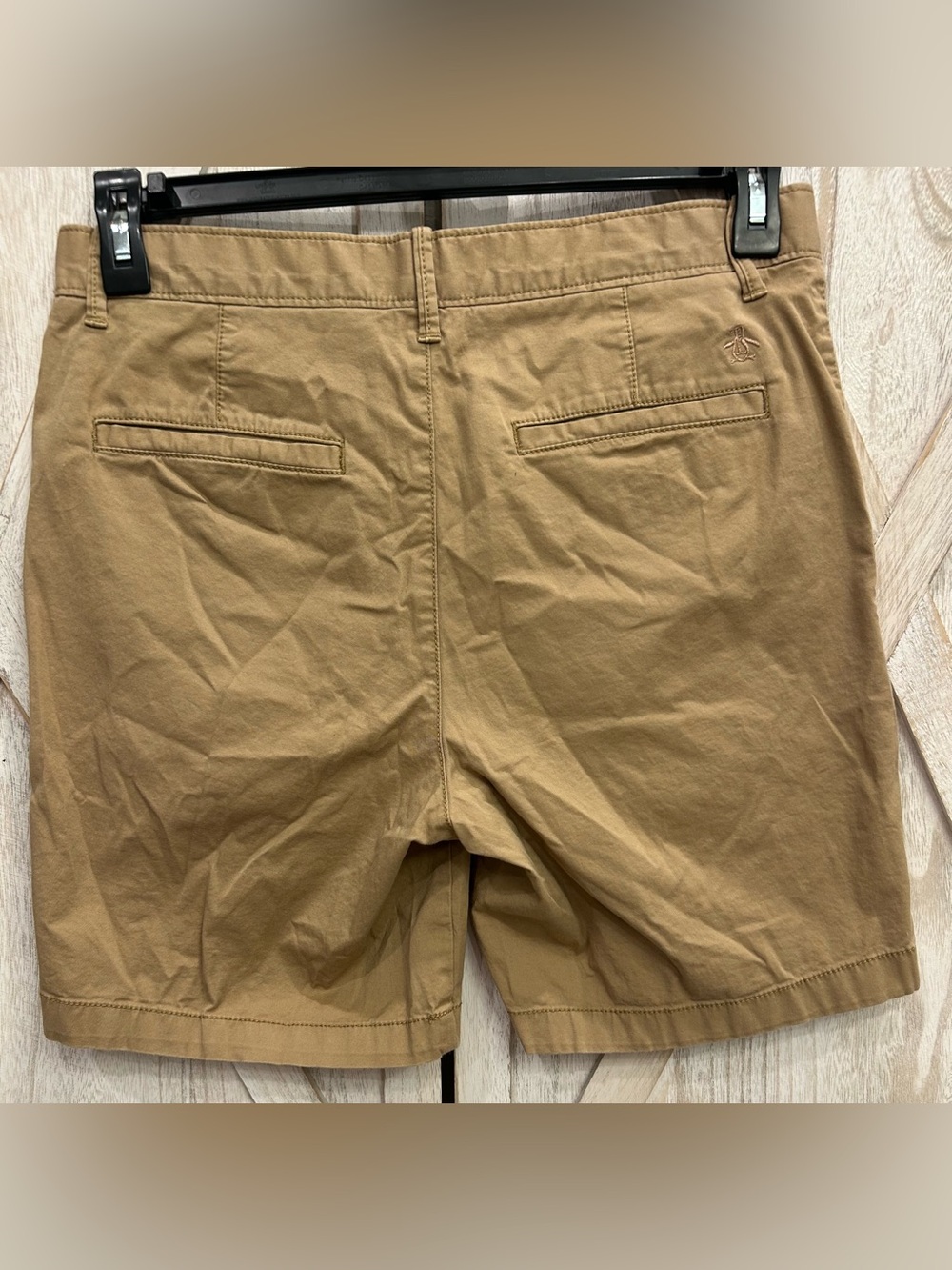 Original Penguin Chino Shorts 31 Khaki Stretch Cotton Flat Front Casual - Picture 2 of 13